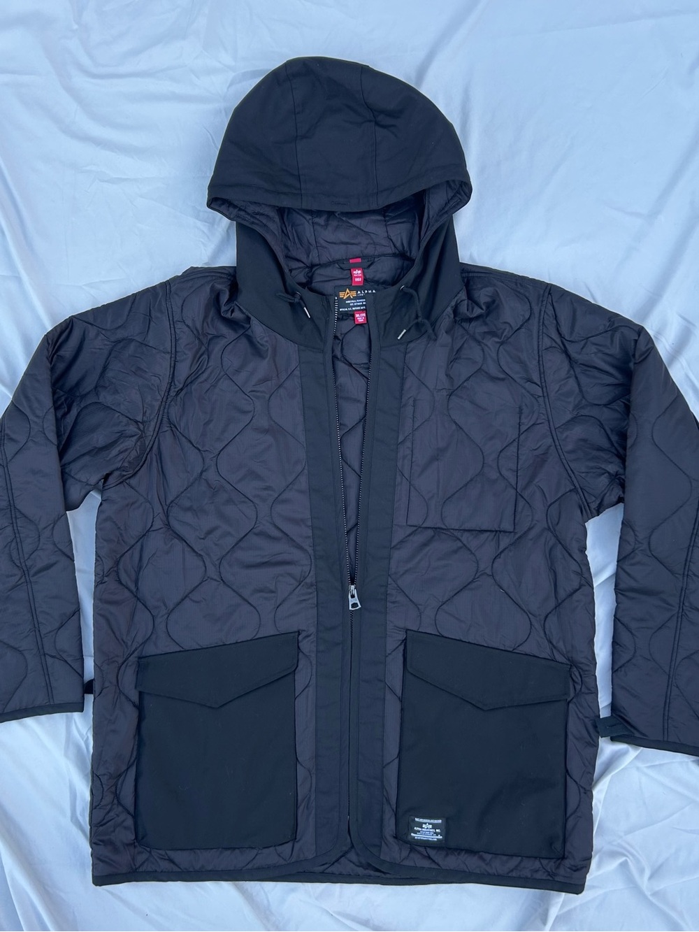 Alpha Industries Men's Quilted Hooded Jacket in Black